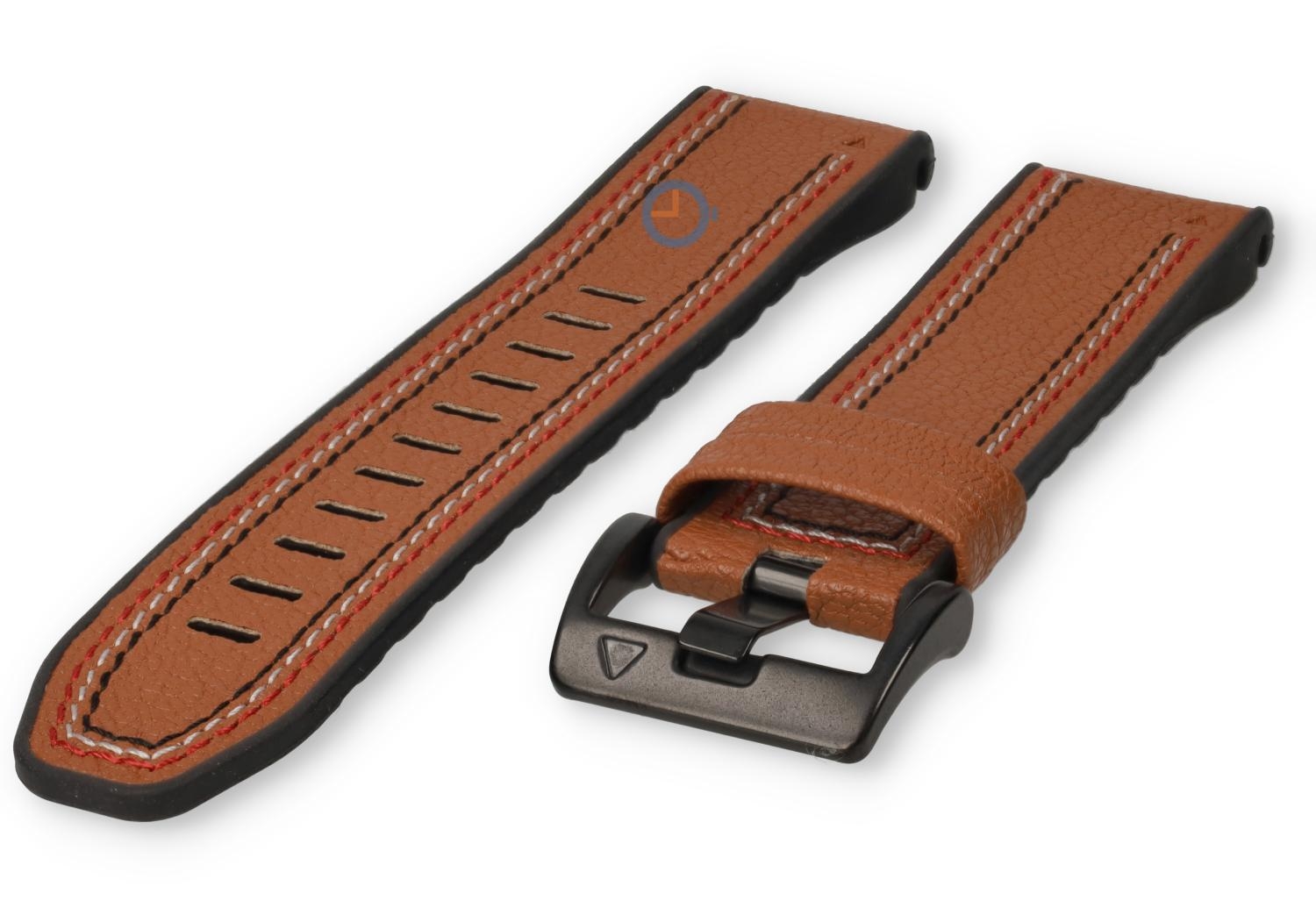 Triple stitched Armband voor Garmin - 22mm cognac