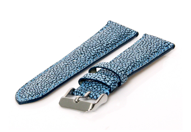 Uhrenarmband 24mm Blau Leder mit Stingray - Druck