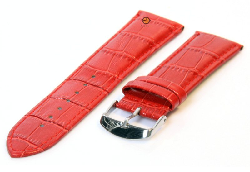 Uhrenarmband 22mm Rot Leder mit Kroko - Druck