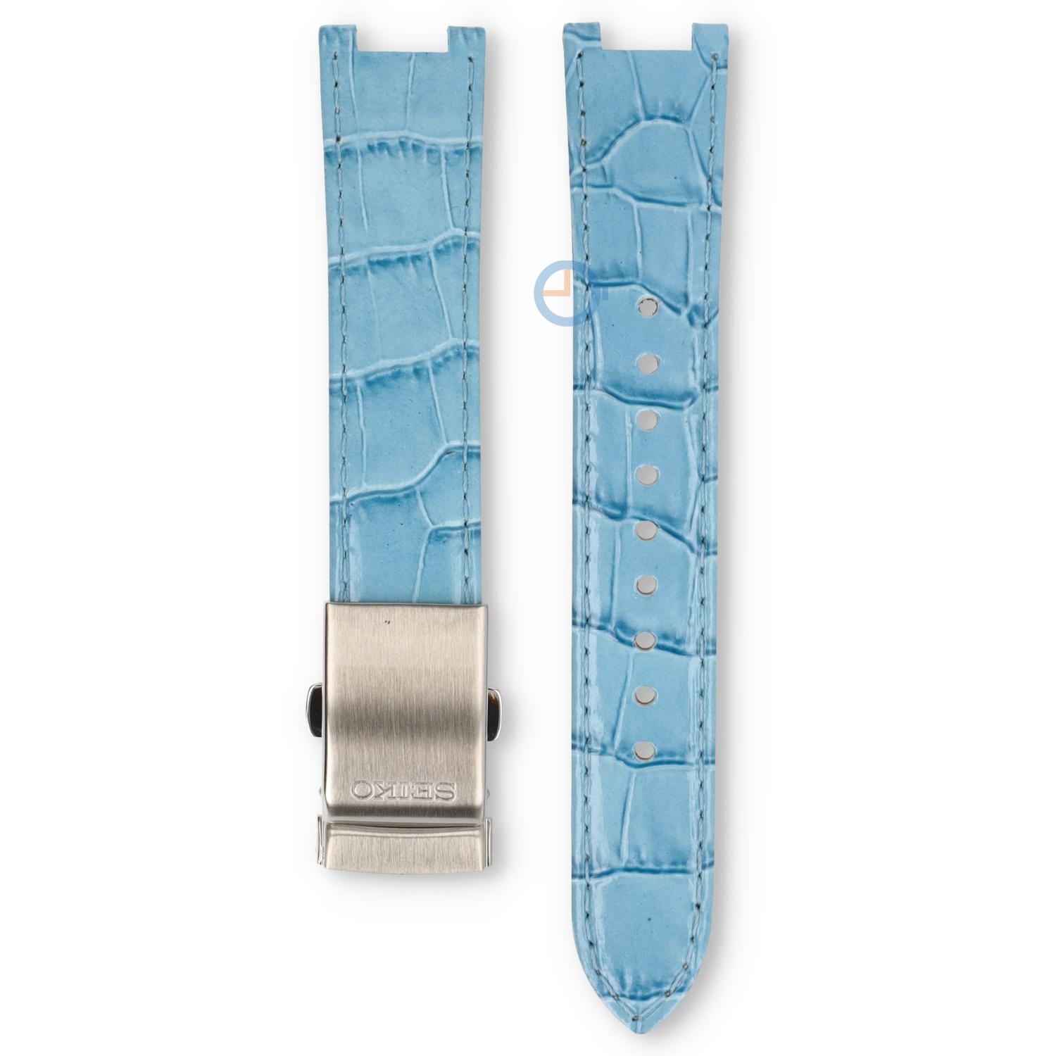Uhrenarmband mit Einkärbungen - hellblau Leder mit Faltschließe