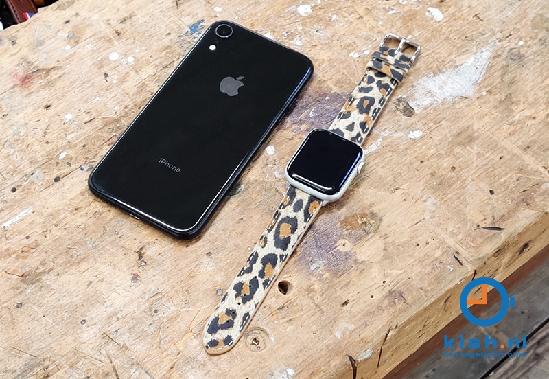 Apple Watch bandje leer luipaard print - 42/44/45mm