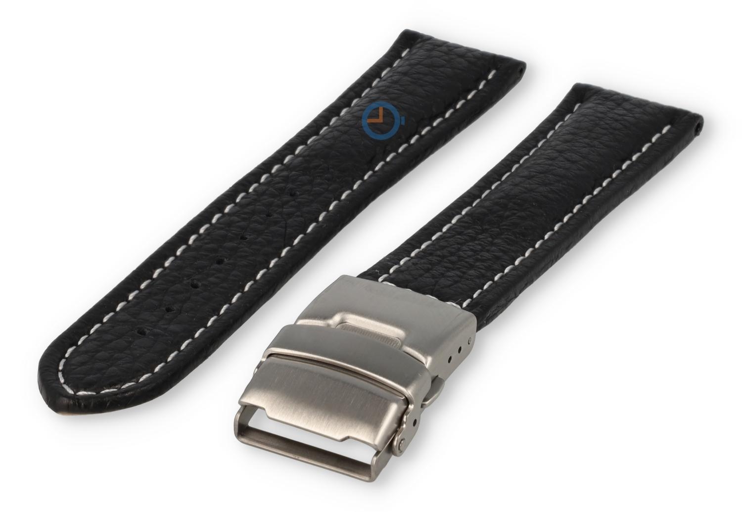 Uhrenarmband schwarz Leder mit Faltschließe - 22mm