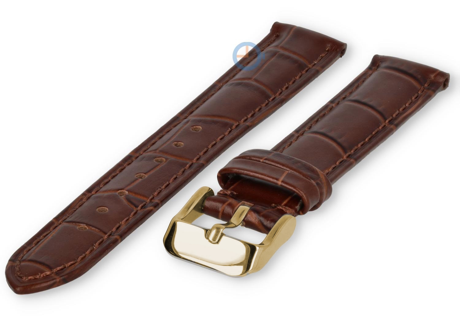 Uhrenarmband 15mm - Kroko Leder - dunkelbraun - gold