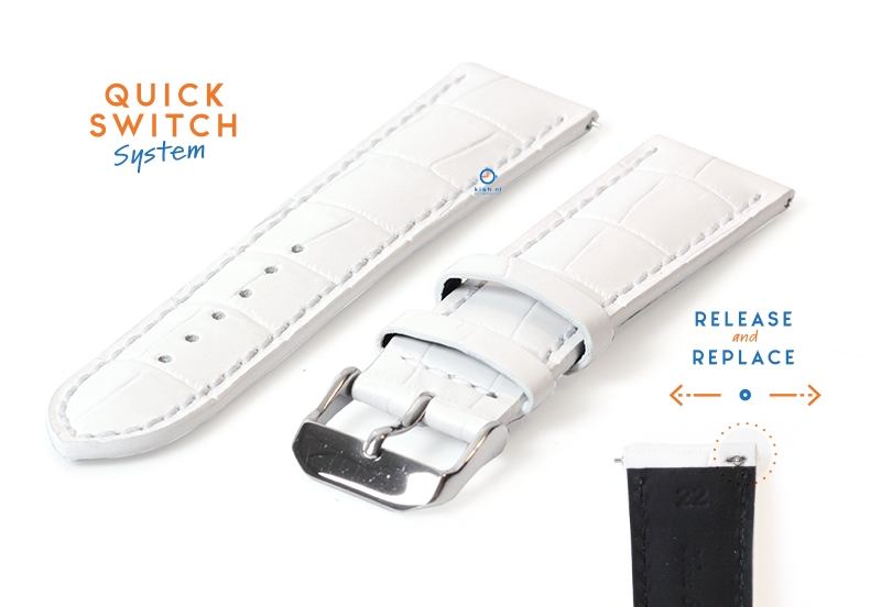 22mm Lederarmband mit KrokoprÃ¤gung - weiÃŸ