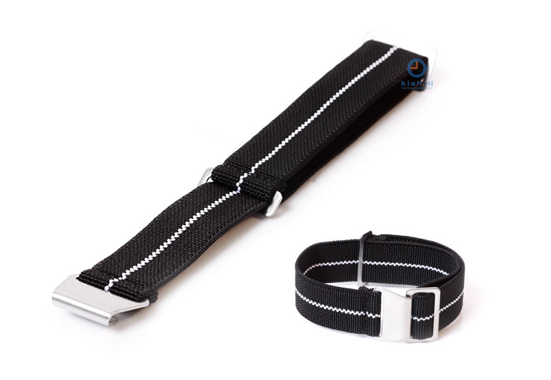 Uhrarmband 21mm Elastisch nylon Schwarz - Weiß