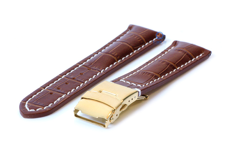 Gisoni Uhrenarmband 24mm kroko - braun Leder mit golden Faltschließe