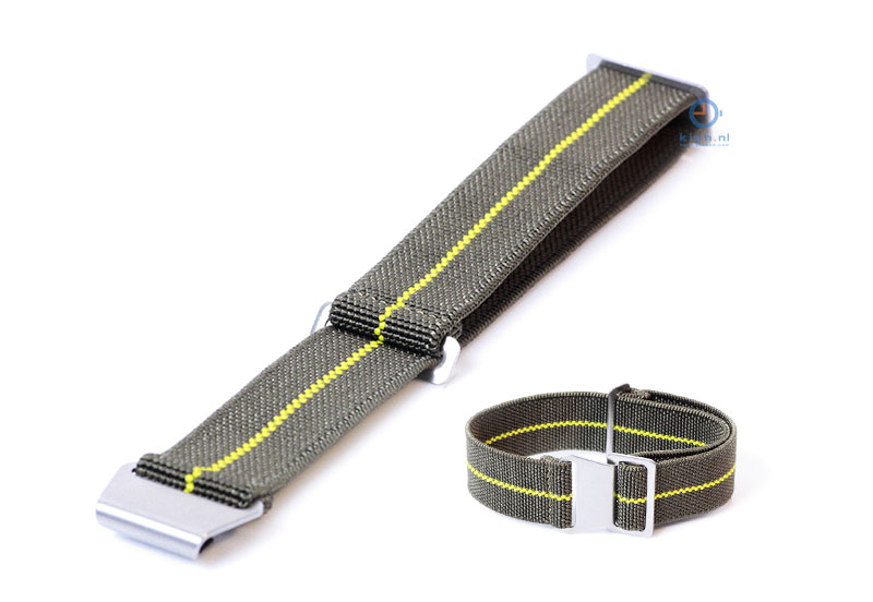 Uhrarmband 21mm Elastisch nylon Armeegrün - Gelb
