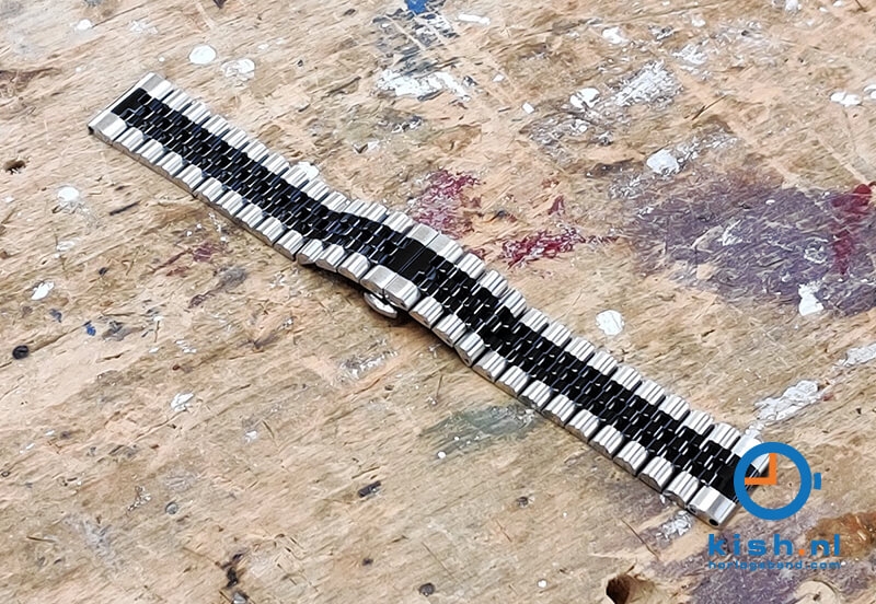 Horlogeband 22mm staal zilver/zwart - deels gepolijst