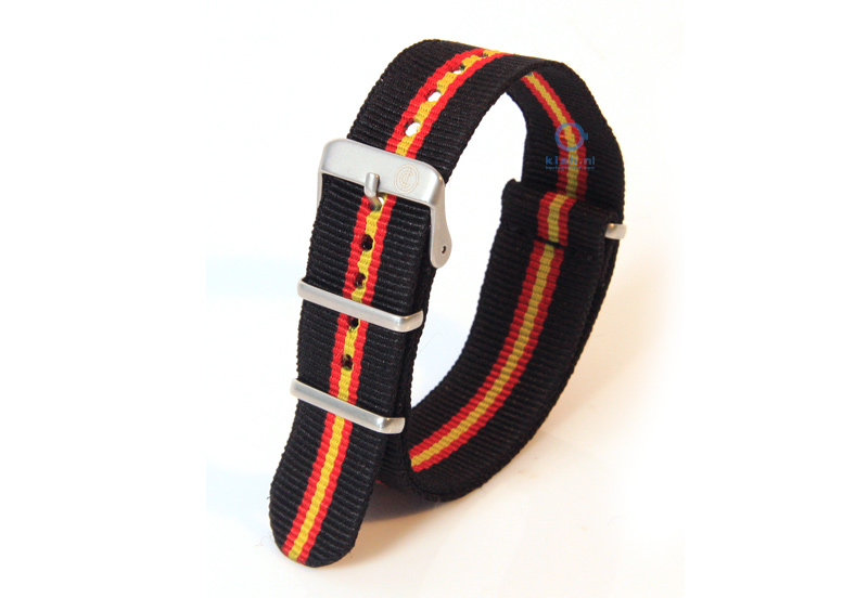 Uhrenarmband aus Nylon 18mm schwarz - rot - gelb