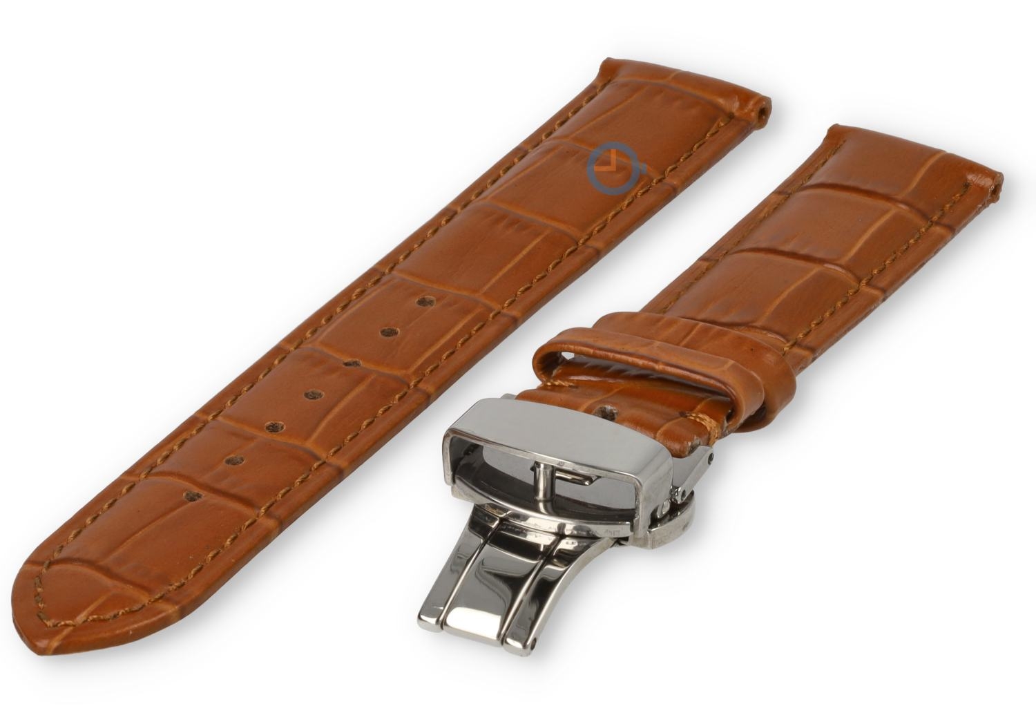 19mm Uhrenarmband Krokoleder mit SchmitterlingsfaltschlieÃŸe - cognacbraun