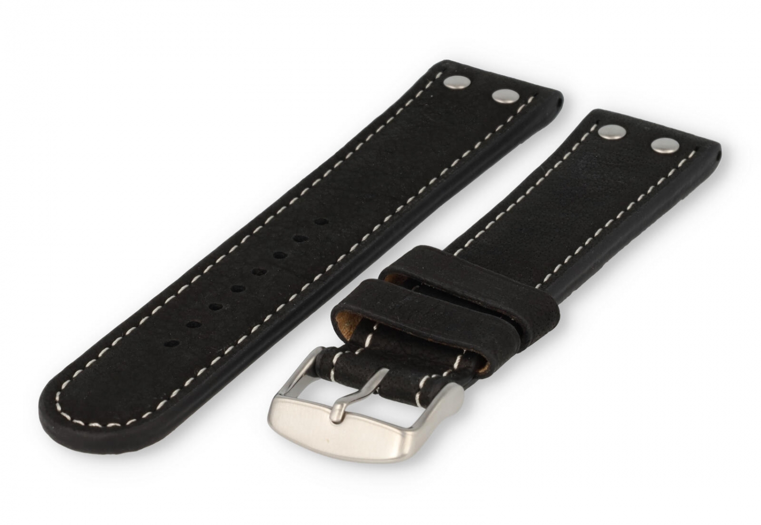 Flieger XL Uhrenarmband 24mm schwarzes Leder