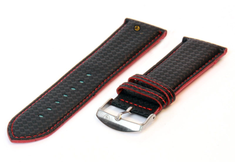 Uhrenarmband 26mm Schwarz - Rot wasserfestes Leder