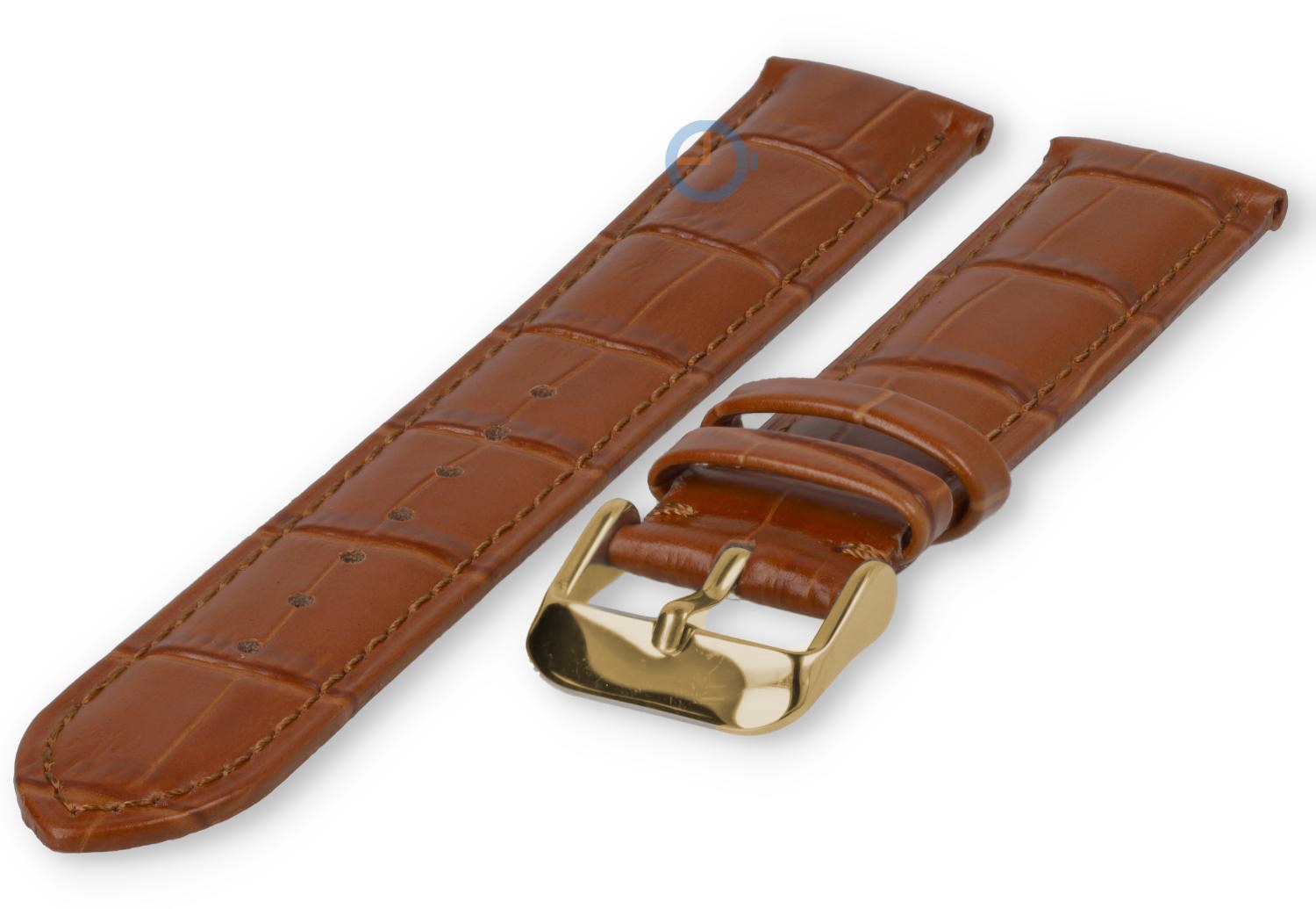 Uhrenarmband 21mm - Kroko Leder - cognacbraun - gold