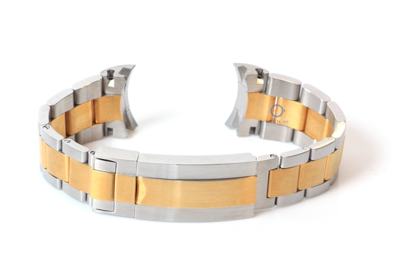 Rolex style horlogeband 21mm staal zilver/ goud