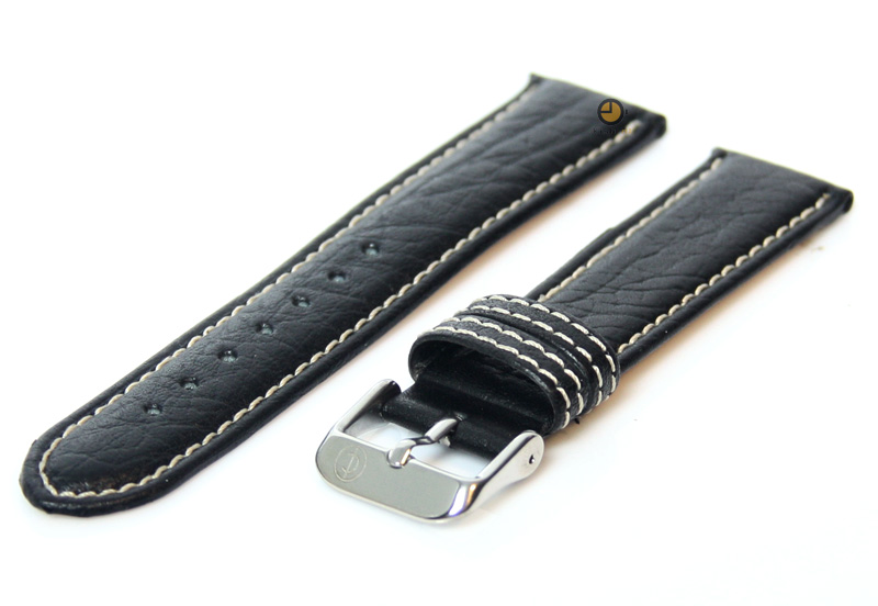 Uhrenarmband 20mm Schwarz Leder mit weißer Naht