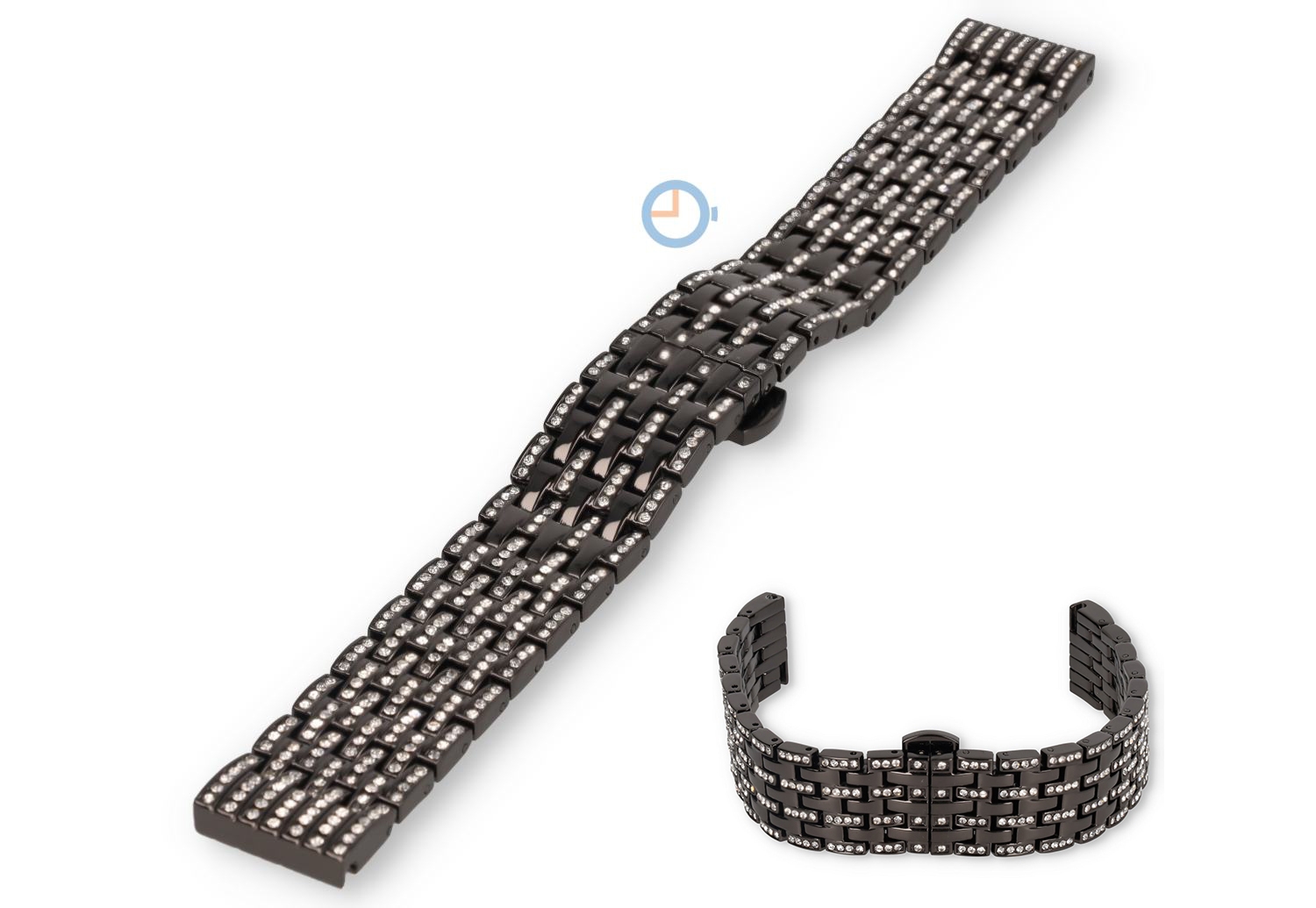 Uhrenarmband mit Steinchen - 18mm - schwarzes
