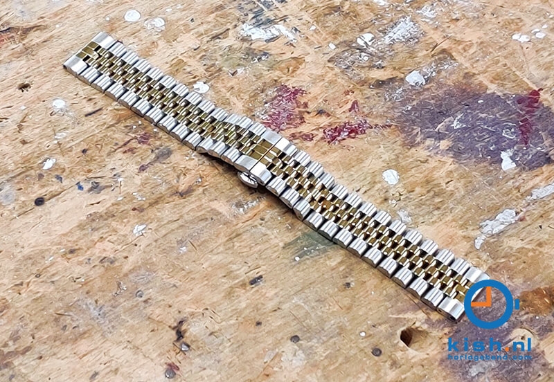 Horlogeband 22mm staal zilver/goud - deels gepolijst