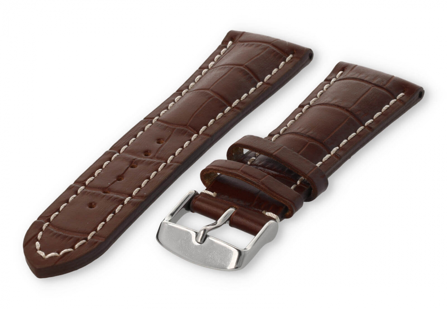 Uhrenarmband mit krokoprint 24mm dunkelbraunes Leder