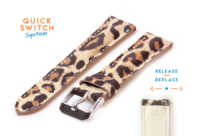 Uhrarmband 18mm Leder mit leopard - druck