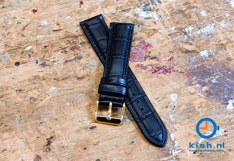 Luxe Edox Uhrenarmband schwarz leder - gold - 22mm