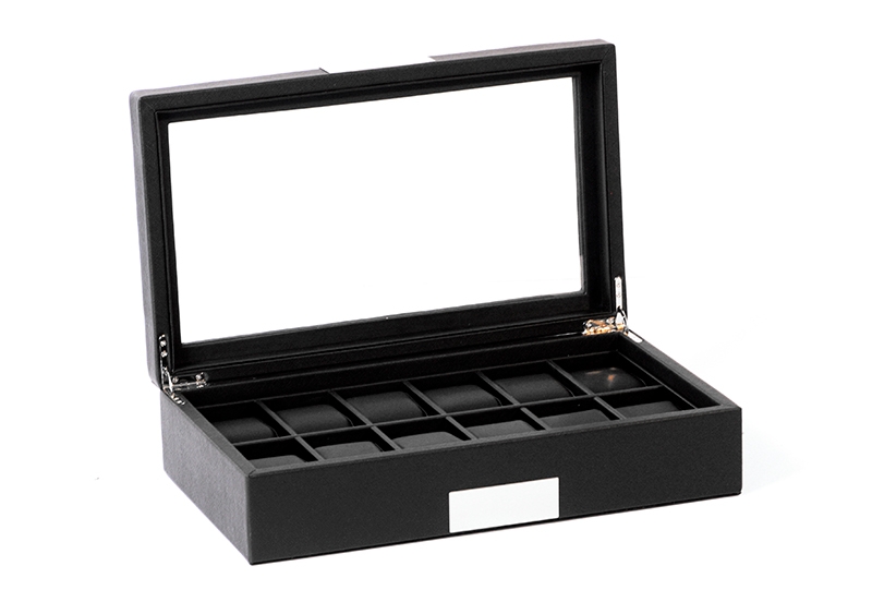 Uhrenbox mit Leder - Cross grain - 12 Armbanduhren