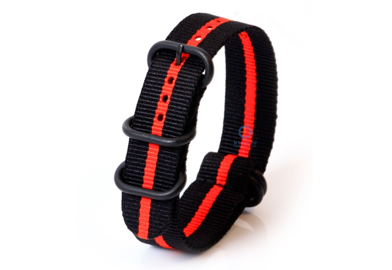 Uhrenarmband nylon 20mm schwarz/rot