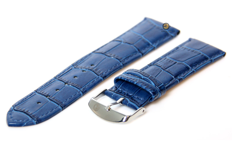 Uhrenarmband 20mm Blau Leder mit Kroko - Druck