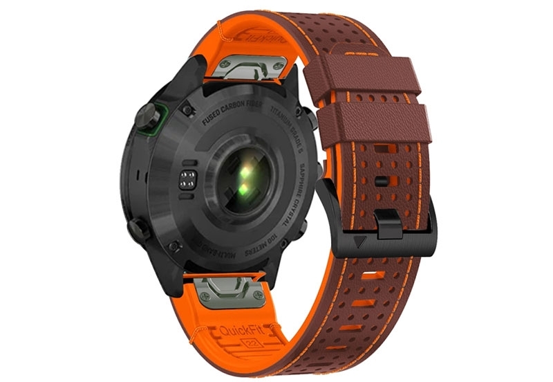 Premium 26mm Armband - leer/Silikon - cognac/orange