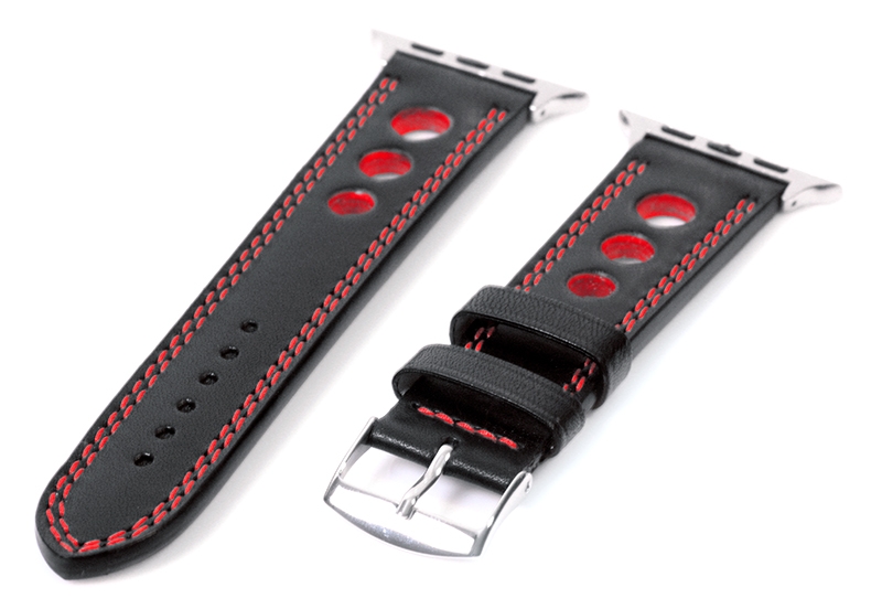 Apple Uhrenarmband Racing schwarz mit roten Nähten - 44/45/46/49mm