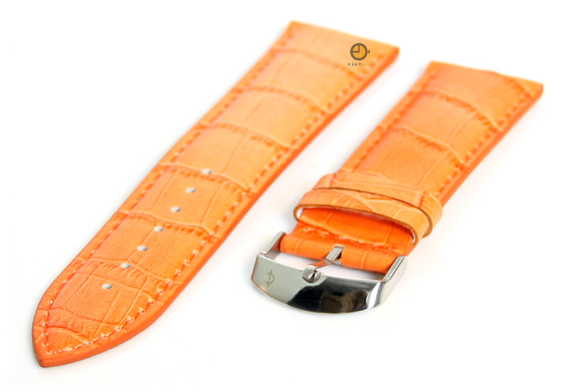 Uhrenarmband 22mm Orange Leder mit Kroko - Druck