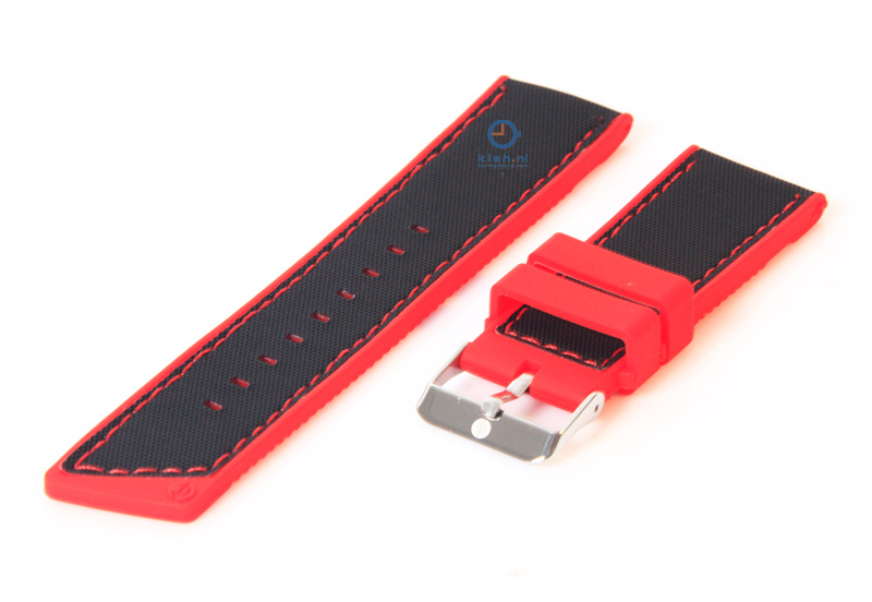 Uhrenarmband aus Silikon 24mm schwarz - rot