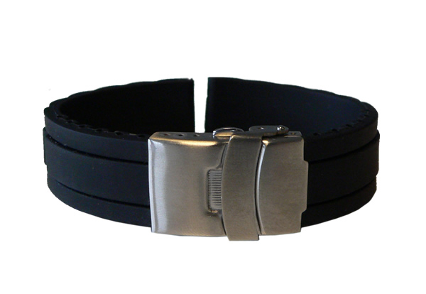 Gummi Uhrenarmband mit Faltschliesse - 22mm - schwarz