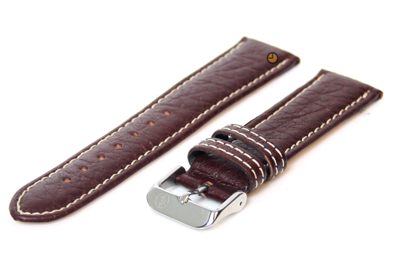Uhrenarmband 20mm Dunkelbraun Leder mit weißer Naht
