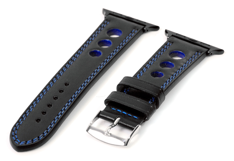 Apple Uhrenarmband Racing schwarz mit blauen Nähten - 44/45/46/49mm